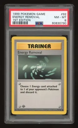 1999 Pokemon 1st Edition Shadowless Energy Removal #92 PSA 8 - Image 1
