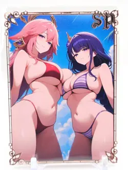 Goddess Story - Pink Metal Waifu Card - Miko & Shogun - NUMBERED 087/100 - Image 1