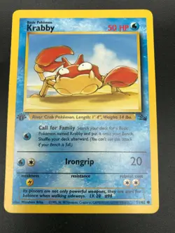 Krabby 1st Edition 51/62 Fossil Common Pokemon Vintage Card WOTC NM 1999 - Image 1