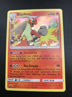 Blaziken 6/70 HOLO RARE Pokemon SM Dragon Majesty TCG Card NM 2018 - Image 1