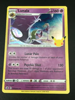 Lunala 015/025 Holo Rare Pokemon SWSH Celebrations TCG Card NM 2021 - Image 1