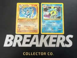 1999 Base Set Vintage Pokemon 2 Card Lot: Holo 1st Edition Machamp & Gyarados - Image 1