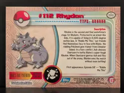 POKEMON 2000 TOPPS TV ANIMATION #112 RHYDON HOLO CARD BLUE LOGO - Image 2