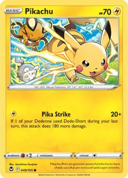 Pikachu #49/195 Silver Tempest Pokemon Common Card - Image 1