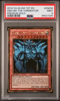 2014 YU-GI-OH! PREMIUM GOLD 1ST EDITION #EN030 OBELISK THE TORMENTOR PSA 9 - Image 1