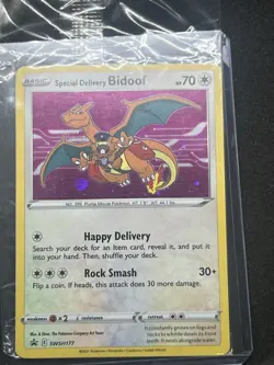 Pokemon TCG Special Delivery Bidoof SWSH177 Black Star Promo Card Sealed - Image 1