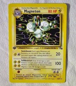 1999 Pokemon MAGNETON Fossil Set 1ST EDITION Non Holo RARE Card 26/62 NM+ - Image 1