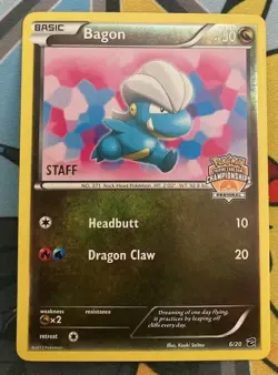 Pokemon 2012 BAGON Regional Championships Promo STAFF Crosshatch Holo 6/20 - Image 1