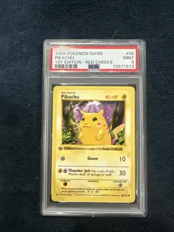 1999 Pokemon Red Cheeks Pikachu #58 1st Edition Shadowless PSA 9 - Image 1