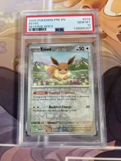 POKEMON CARD EEVEE REVERSE HOLO 74 PRISMATIC EVOLUTIO #74 GRADED PSA 10 GEM MINT - Image 1