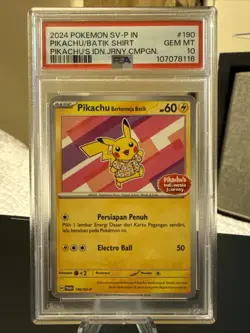 Pokemon Pikachu Berkemeja Batik Promo Indonesia Journey Card 154/SV-P PSA 10 - Image 1
