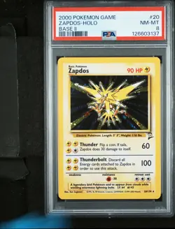 2000 POKEMON GAME BASE II #20 ZAPDOS-HOLO PSA 8 - Image 1