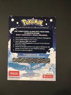 Pokemon Scarlet And Violet Serial Codes Shiny Koraidon or Miraidon UNSCRATCHED! - Image 2