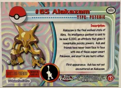 ALAKAZAM #65, Series 1 - 2000, Topps TV Animation Edition Chrome Pokemon Card - Image 4