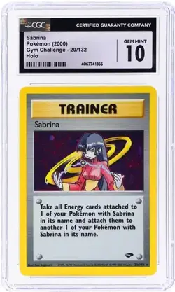 CGC 10 GEM MINT Sabrina 2000 Gym Challenge 20/132 Holo Pokemon Card - Image 1