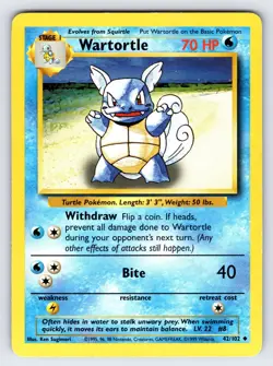 Wartortle 42/102 1999 Base Set Unlimited Pokemon Card Vintage Uncommon - Lp/Vlp - Image 1