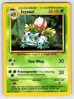 Ivysaur 30/102 1999 Base Set Unlimited Pokemon Card WOTC Vintage Uncommon - Lp - Image 1