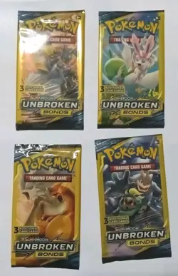 Pokemon Unbroken Bonds 3 Card Booster Packs Factory Sealed Artset (4 packs) - Image 1