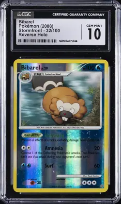 2008 POKEMON STORMFRONT - REVERSE HOLO #32/100 BIBAREL CGC 10 GEM MINT - Image 1