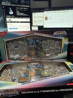 Pokemon Prismatic Evolutions Sams Club Lucario Tyranitar Premium Collection Box - Image 1