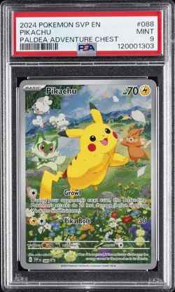 2024 POKEMON SVP EN-SV BLACK STAR PROMO PALDEA ADVENTURE CHEST PIKACHU PSA 9 - Image 1
