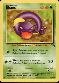 Ekans 46/62 Fossil Set Original Vintage Pokemon Card Regular Unlimited 1999 LP! - Image 1
