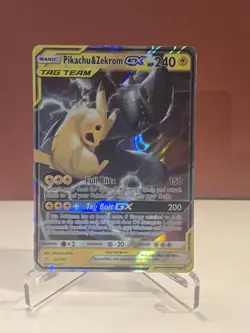 Pikachu & Zekrom GX Tag Team Pokemon Card 240 HP Full Art Holo Rare - Image 1