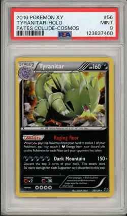 2016 Pokemon XY Fates Collide Tyranitar Cosmos Holo Promo #56 PSA 9 - Image 1