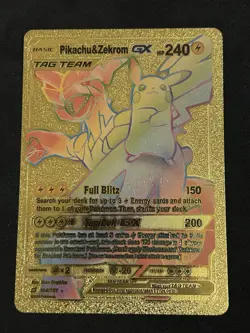 POKEMON PIKACHU & ZEKROM GX TAG TEAM GOLD FOIL RAINBOW CARD Gold Foil Fan Art - Image 1