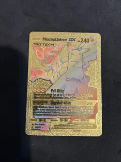 POKEMON PIKACHU & ZEKROM GX TAG TEAM GOLD FOIL RAINBOW CARD Gold Foil Fan Art - Image 2