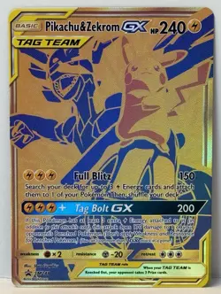 Pokemon Pikachu and Zekrom GX Tag Team Gold Full Art Promo Card SM248 - Image 1