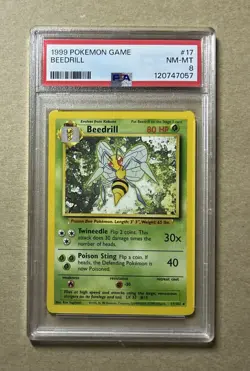 1999 Pokemon Base Set Beedrill Card #17 PSA 8 - Image 1