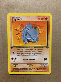 1st Edition Rhyhorn 61/64 Jungle Set - Common Pokemon Card - NM/Mint - Image 1
