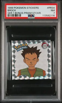 1999 POKEMON STICKERS SERIES 1 BONUS PRISM STICKERS #PR34 BROCK PSA 7 - Image 1