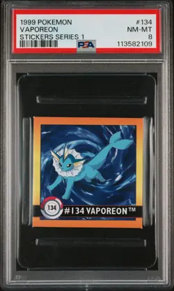 1999 POKEMON STICKERS SERIES 1 #134 VAPOREON PSA 8 - Image 1