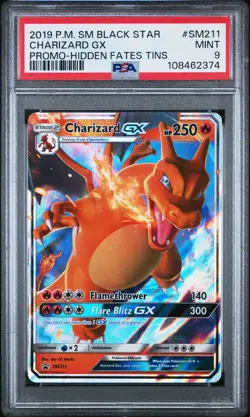 2019 POKEMON SM BLACK STAR PROMO HIDDEN FATES TINS #SM211 CHARIZARD GX PSA 9 - Image 1
