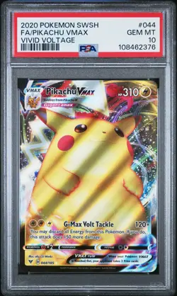 2020 POKEMON SWORD & SHIELD VIVID VOLTAGE #044 FULL ART/PIKACHU VMAX PSA 10 - Image 1
