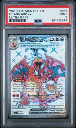 Pokemon🔥CHARIZARD EX🔥PSA 9🔥LOW POP🔥Obsidian Flames🔥215/197🔥📈 - Image 1