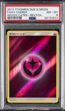 2019 POKEMON SUN & MOON HIDDEN FATES FAIRY ENERGY-REVERSE FOIL PSA 8 - Image 1