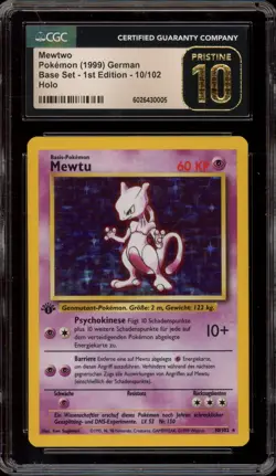 Pokemon Mewtwo (Mewtu) Base Set 1st Edition GERMAN Holo Rare #10 CGC 10 Pristine - Image 1