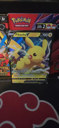 Pokemon TCG Pikachu v SWSH061 Full Art Holo Card Sword and Shield Promo - Image 1