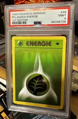 1999 WOTC Pokemon Card Grass Energy 1st Edition German Pflanzen Energie PSA 9 MT - Image 1