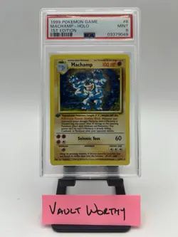 1999 Pokemon Base 1st First Edition #8 Machamp Holo Card GRADED PSA 9 MINT - Image 3
