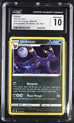 POKEMON CGC 10 GEM MINT UMBREON COSMOS HOLO SWSH129 EVOLVING SKIES 3PACK BLISTER - Image 1