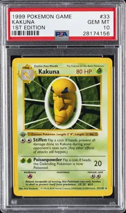 1999 POKEMON BASE SET 1ST EDITION #33 KAKUNA PSA 10 - Image 1