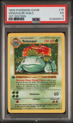 1999 POKEMON BASE SET 1ST EDITION #15 VENUSAUR-HOLO PSA 5 - Image 1