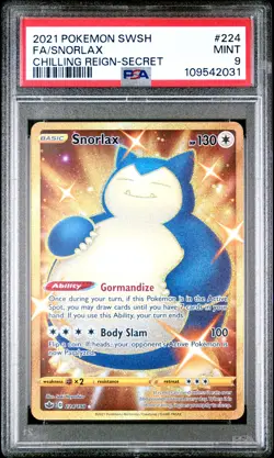 2021 POKEMON SWORD & SHIELD CHILLING REIGN SECRET #224 FULL ART/SNORLAX PSA 9 - Image 1