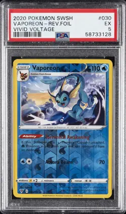 2020 POKEMON SWORD & SHIELD VIVID VOLTAGE #030 VAPOREON-REVERSE FOIL PSA 5 - Image 1