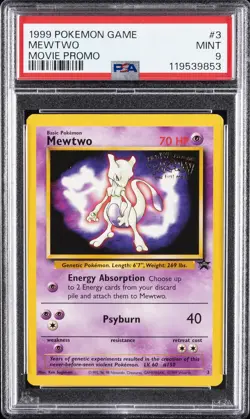 1999 POKEMON GAME MOVIE MOVIE PROMO #3 MEWTWO PSA 9 - Image 1