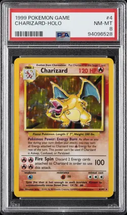 1999 POKEMON BASE SET UNLIMITED #4 CHARIZARD-HOLO PSA 8 - Image 1